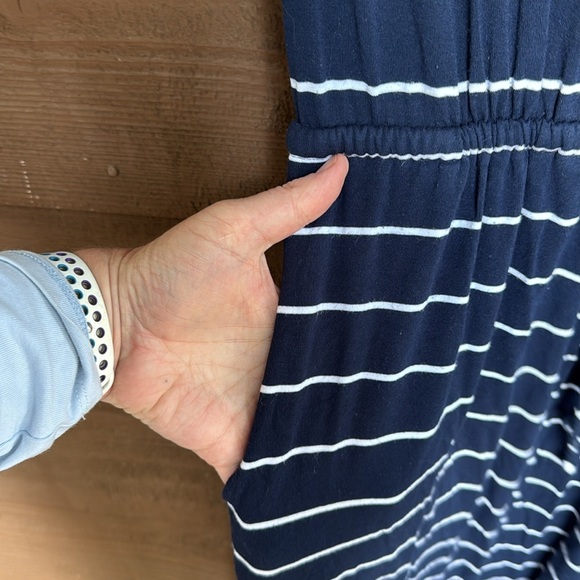 Banana Republic Navy White Striped tank dress drawstring waist, pockets size XS - Picture 4 of 7